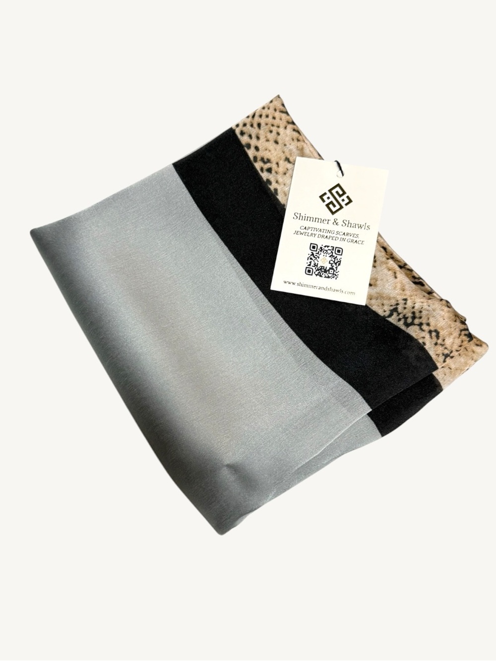 Silky Satin Exotic Snake Print & Grey Lightweight Oversized Scarf Shawl Wr - Picture 2 of 9